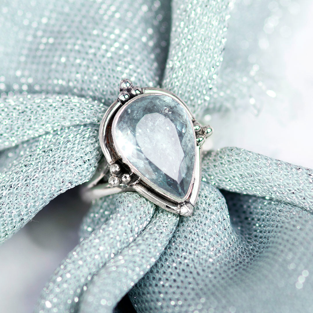 Teardrop Aquamarine Ring Sterling Silver
