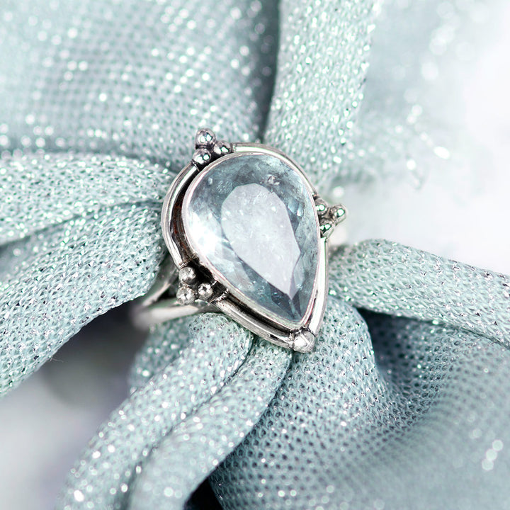 Teardrop Aquamarine Ring Sterling Silver