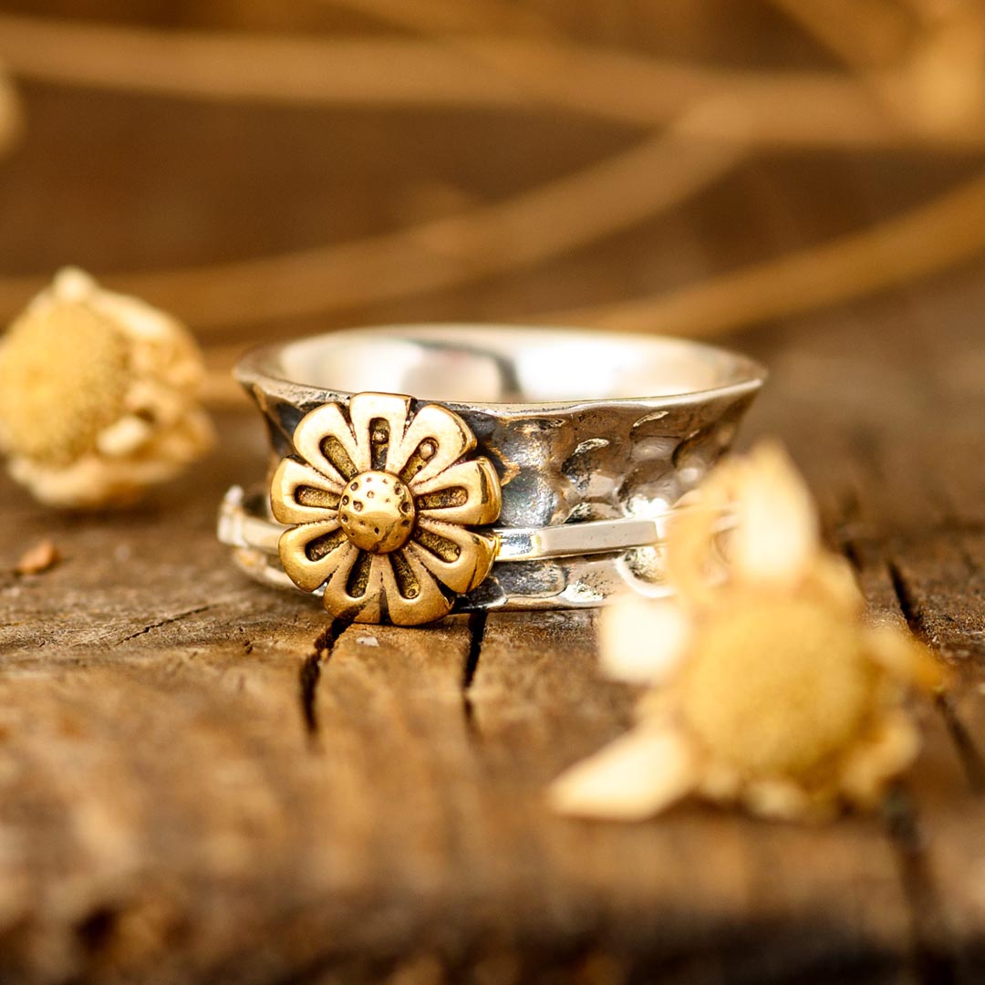 Spinner Sunflower Ring for Women Sterling Silver