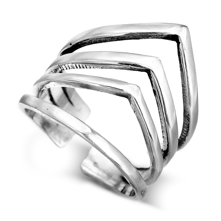 Triple Chevron Sterling Silver Ring for Women