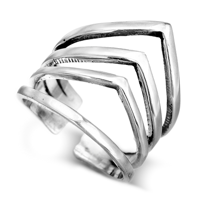 Triple Chevron Sterling Silver Ring for Women - Boho Magic