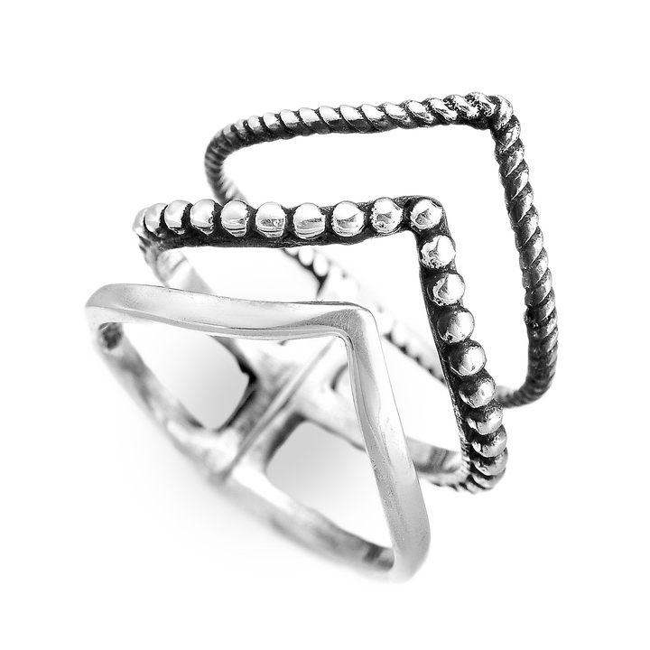 Triple Chevron Boho Ring Sterling Silver