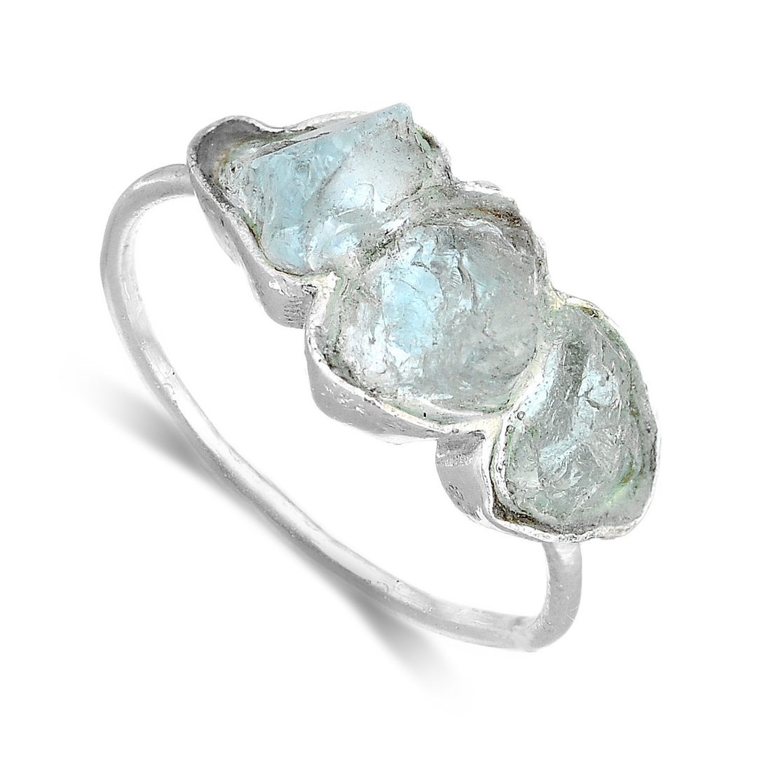 Drei-Stein Roh Aquamarin Ring Sterling Silber