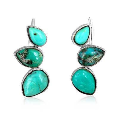 Silver Turquoise Earrings Ear Climber - Boho Magic