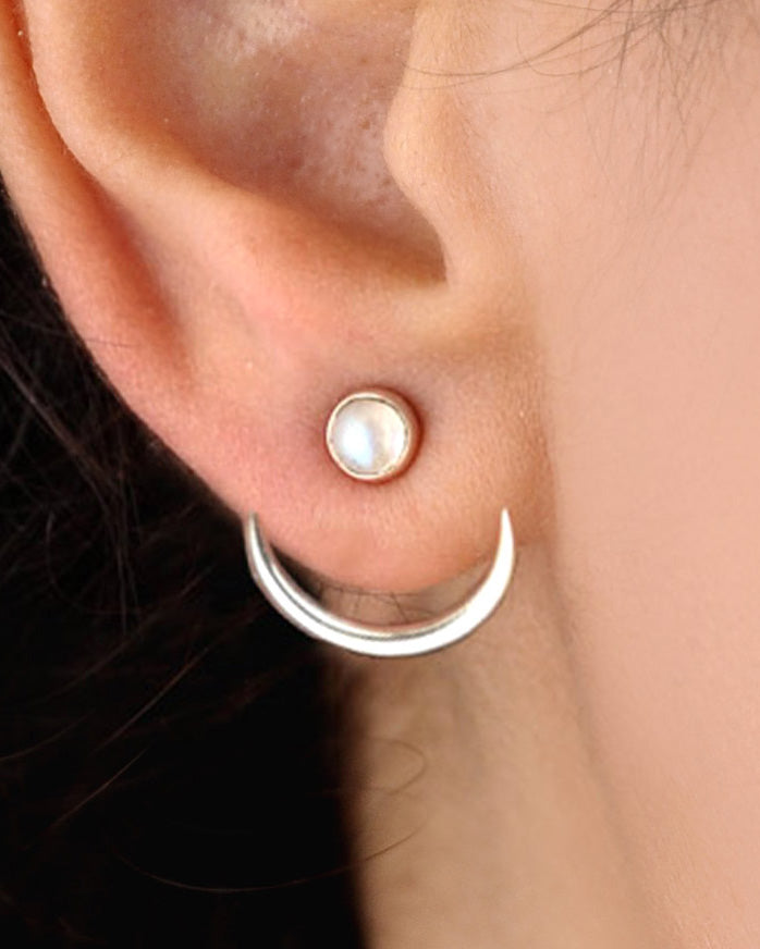 Moon Earrings with Moonstone Sterling Silver