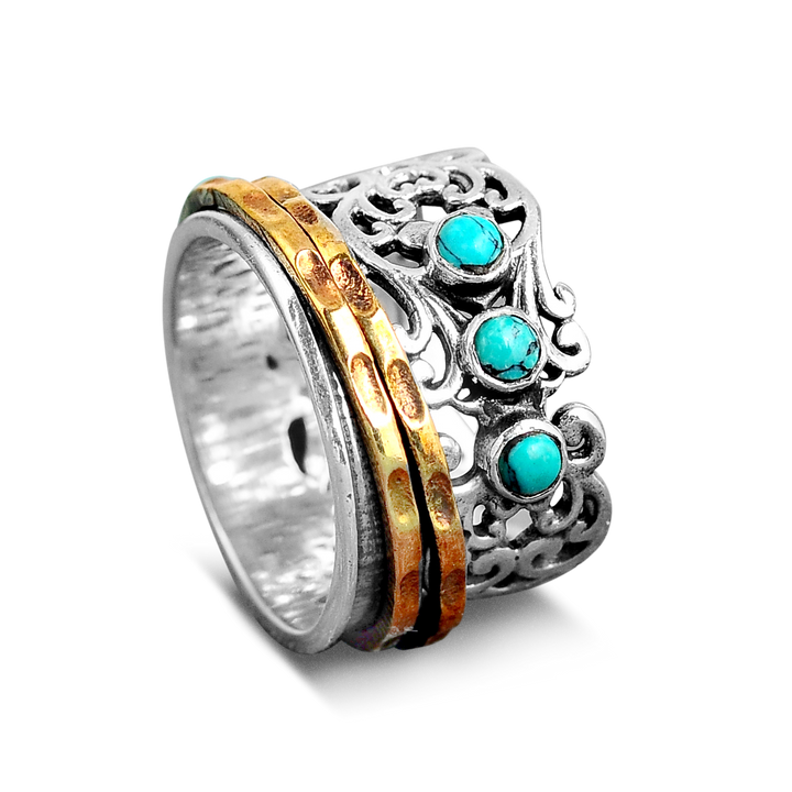 Three Stone Turquoise Spinner Ring