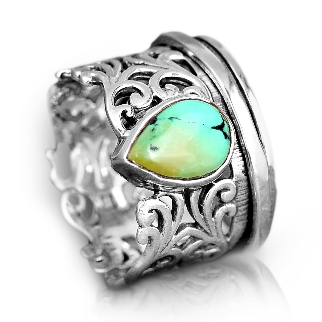 Sterling Silver Spinner Teardrop Turquoise Ring