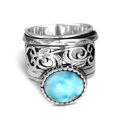 Sterling Silver Meditation Larimar Ring - Boho Magic