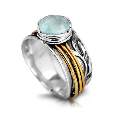 Aquamarine Spinner Ring Inspired by Nature Sterling Silver - Boho Magic