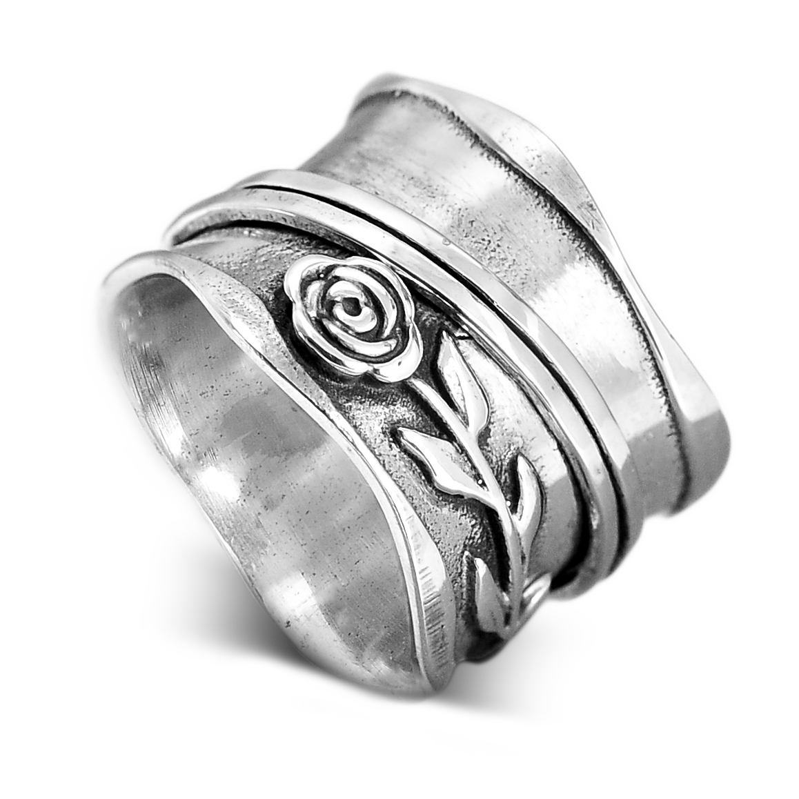 Fidget Spinner Rose Ring Sterling Silver