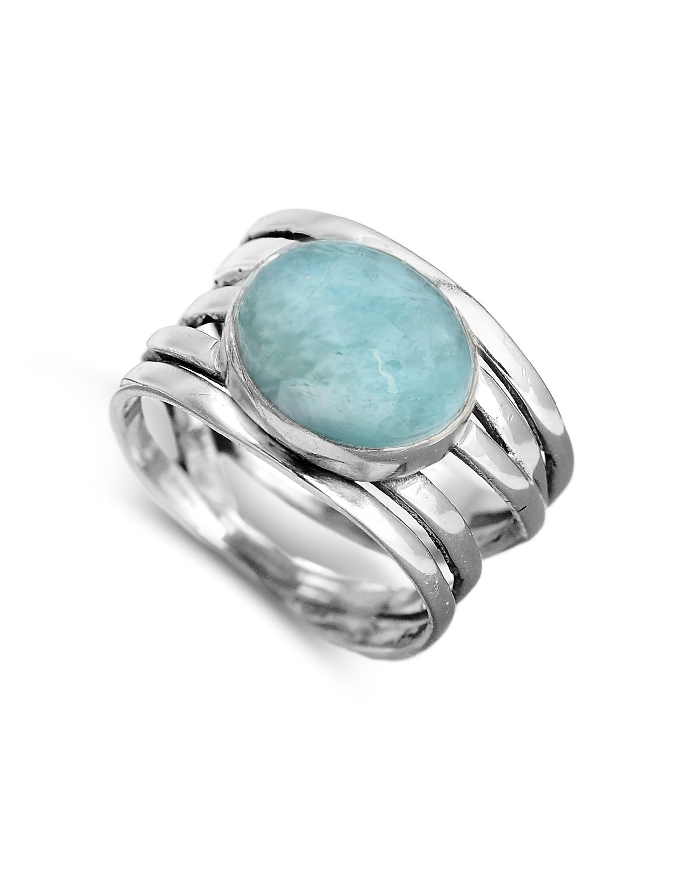 Chunky Aquamarine Wrap Ring Sterling Silver