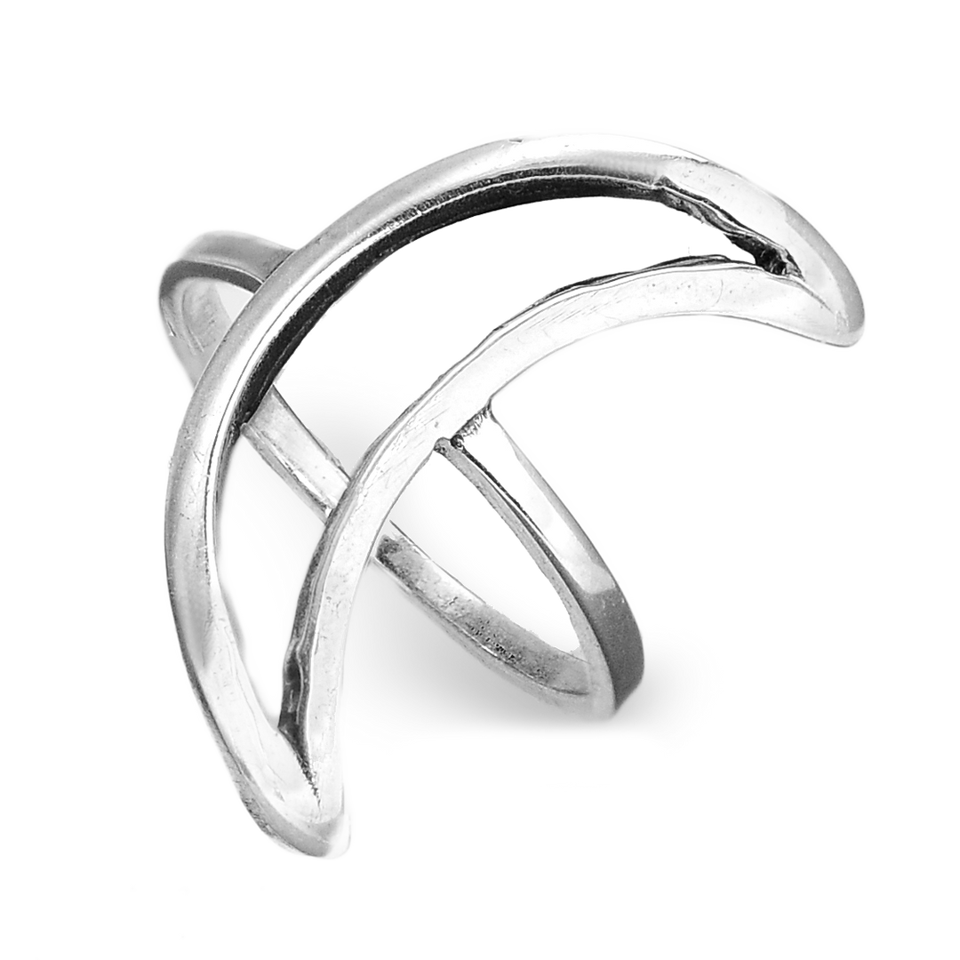 Full Finger Crescent Moon Ring Sterling Silver