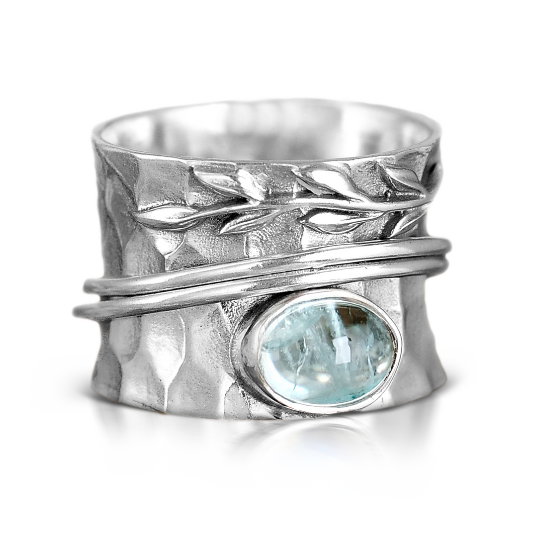 Aquamarin Blatt Spinner Ring Sterling Silber