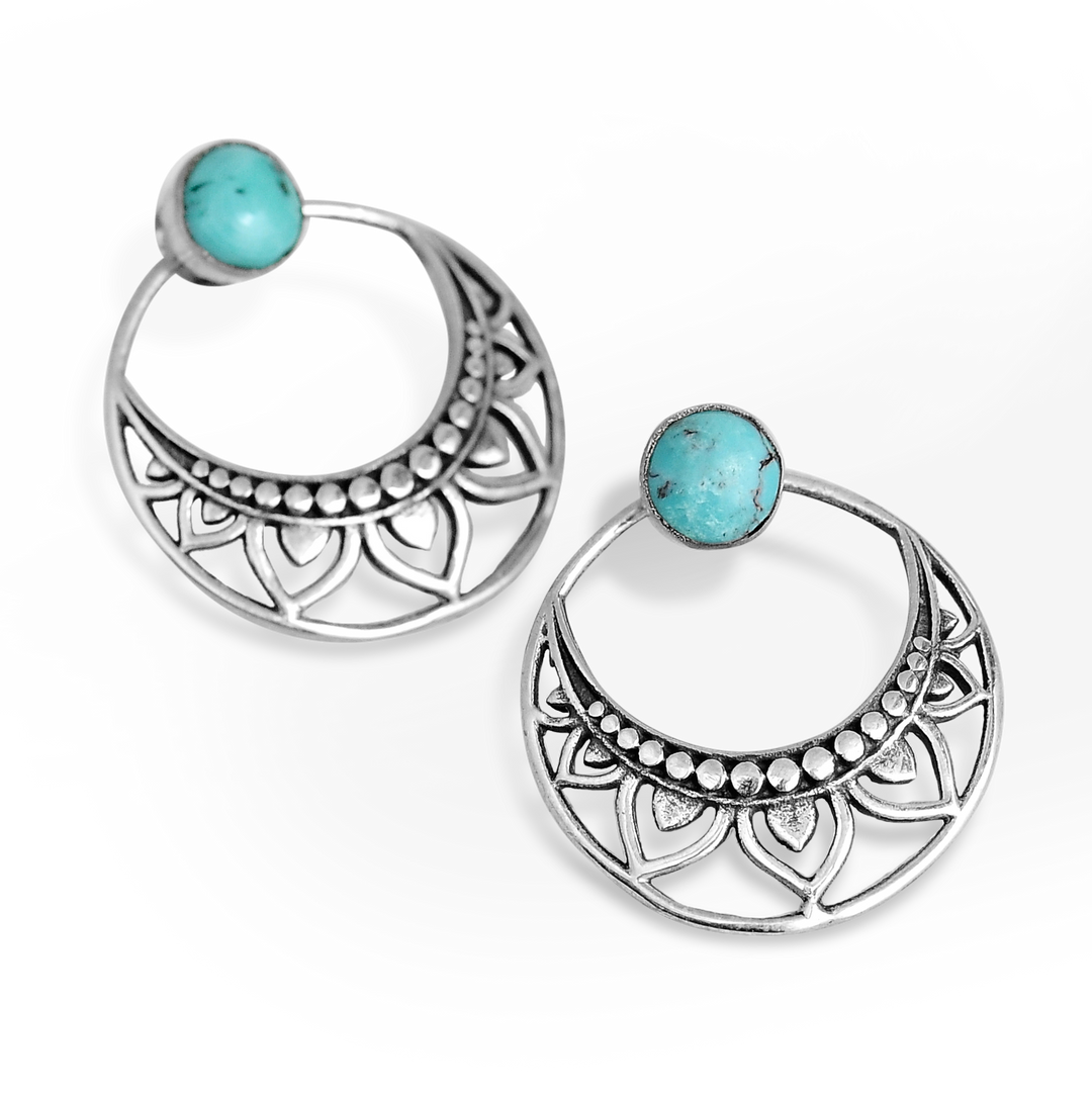 Boho Turquoise Ear Jacket Earrings Sterling Silver