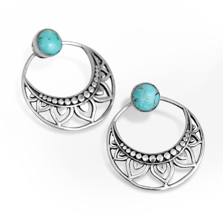 Boho Turquoise Ear Jacket Earrings Sterling Silver