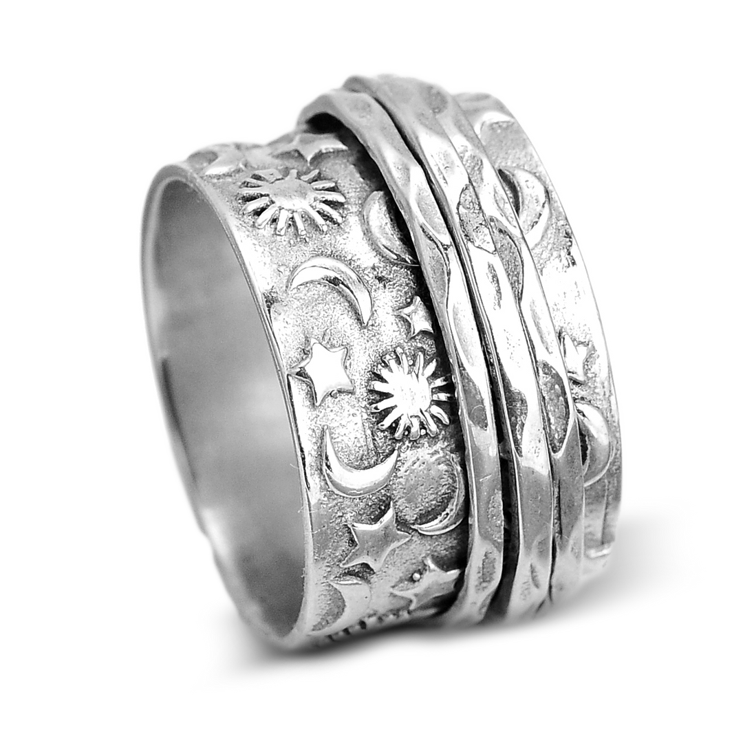 Sterne Sonne und Mond Spinner Ring Sterling Silber