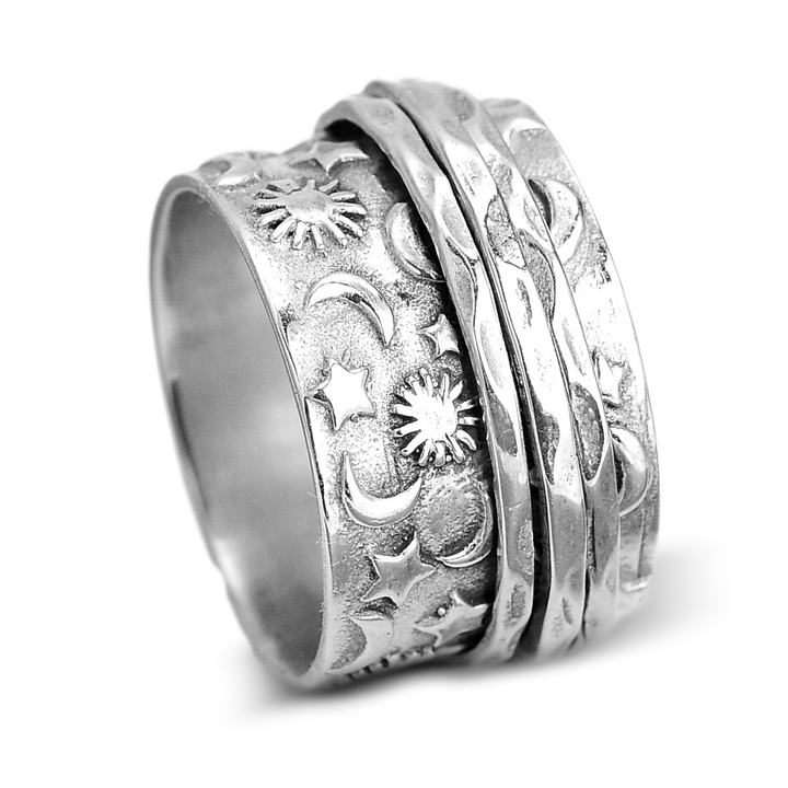 Stars Sun and Moon Spinner Ring Sterling Silver