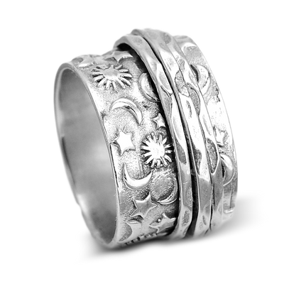 Stars Sun and Moon Spinner Ring Sterling Silver - Boho Magic