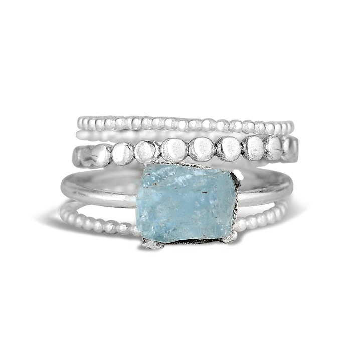 Aquamarine Stacking Ring Set Sterling Silver