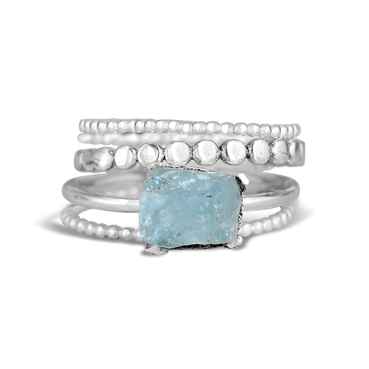 Aquamarine Stacking Ring Set Sterling Silver