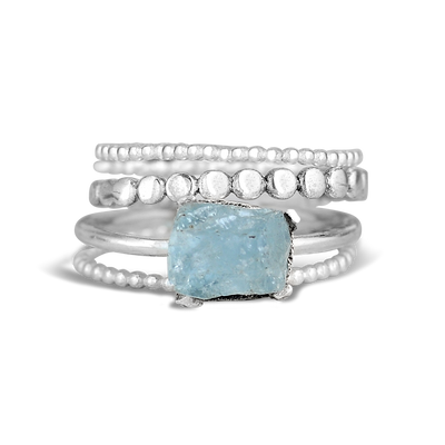 Aquamarine Stacking Ring Set Sterling Silver - Boho Magic