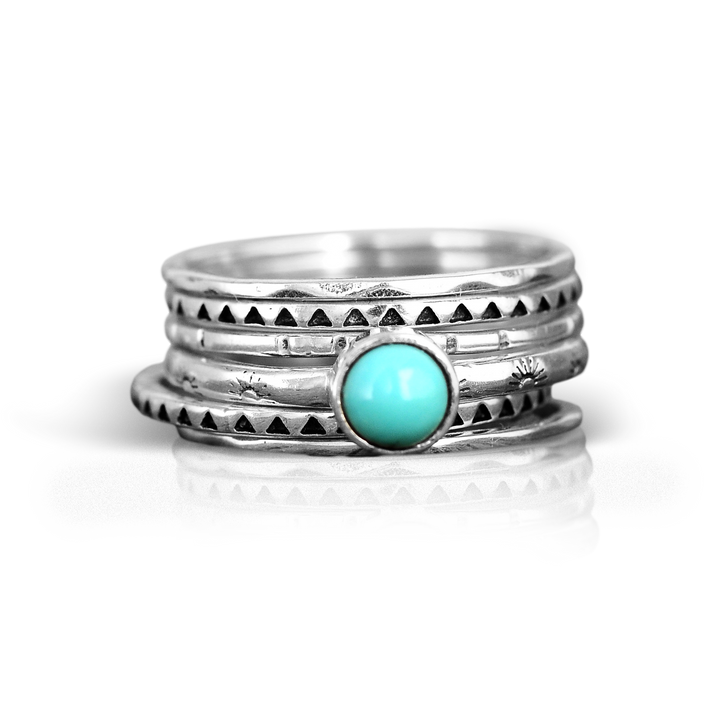 Turquoise Boho Stacking Ring Set Sterling Silver