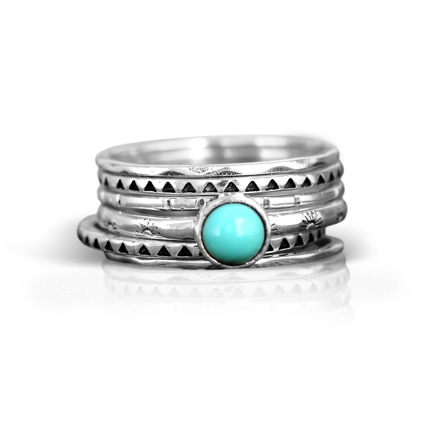 Turquoise Boho Stacking Ring Set Sterling Silver