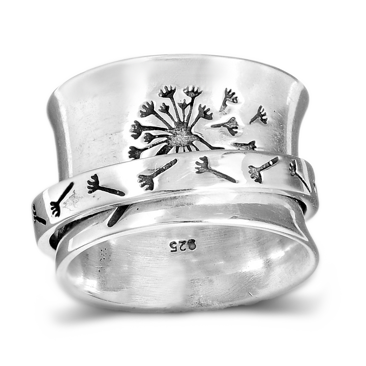 Sterling Silver Spinner Dandelion Band Ring