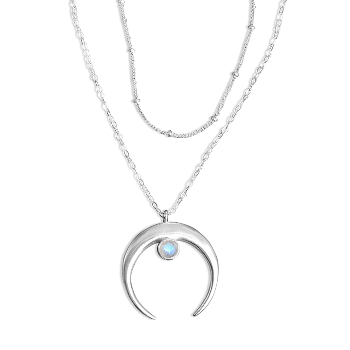 Moon Moonstone Layered Necklace Sterling Silver