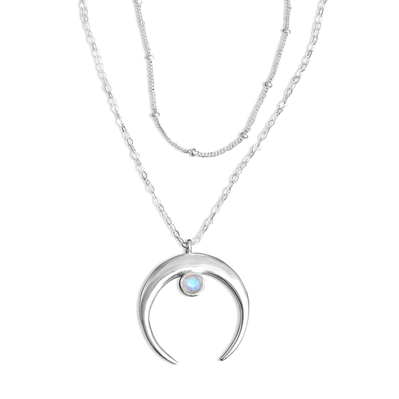 Moon Moonstone Layered Necklace Sterling Silver