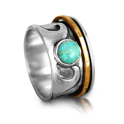 Fidget Wave Turquoise Ring Sterling Silver - Boho Magic