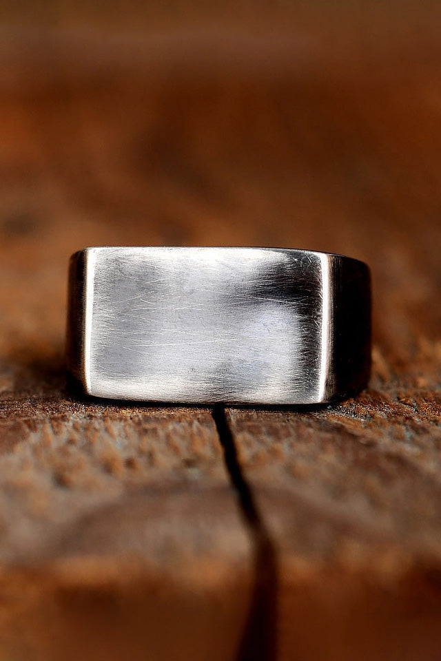 Black Square Signet Ring for Men Sterling Silver