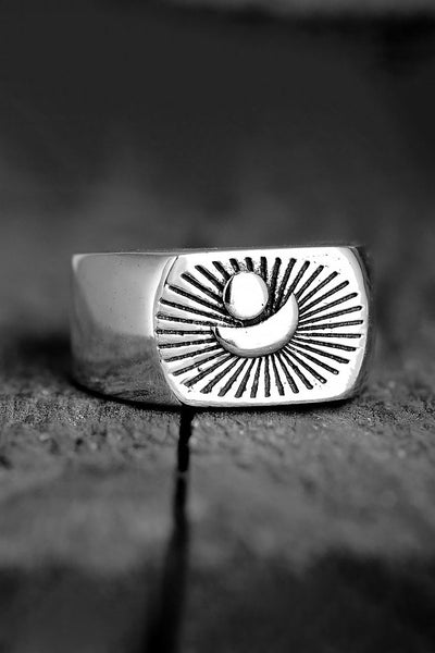 Sun and Moon Signet Ring for Men Sterling Silver - Boho Magic