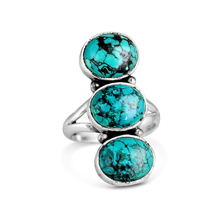 Three Stone Turquoise Ring Sterling Silver