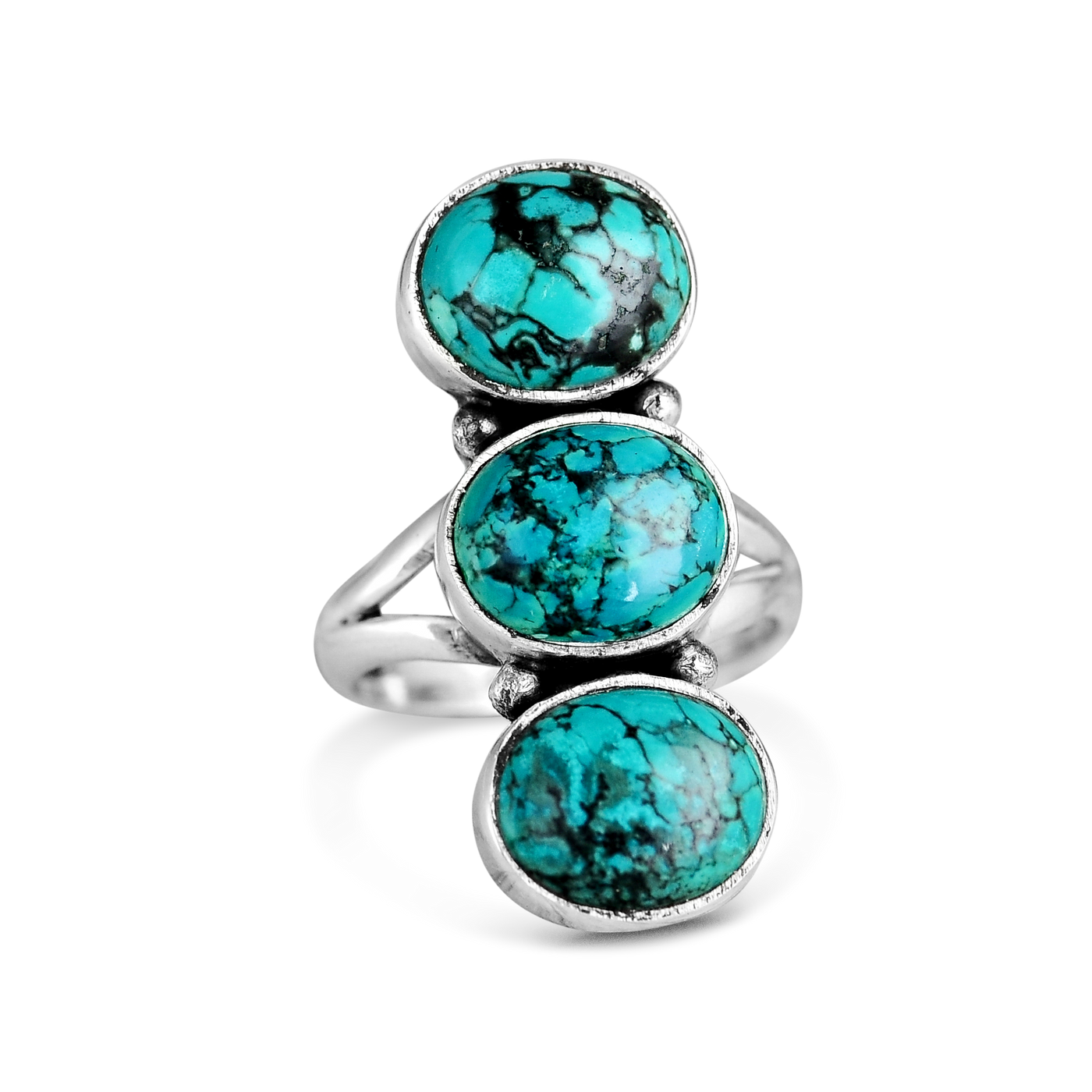 Three Stone Turquoise Ring Sterling Silver