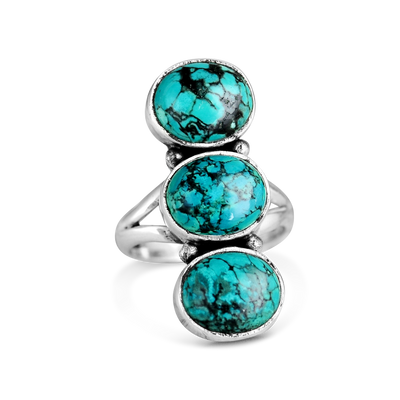 Three Stone Turquoise Ring Sterling Silver - Boho Magic