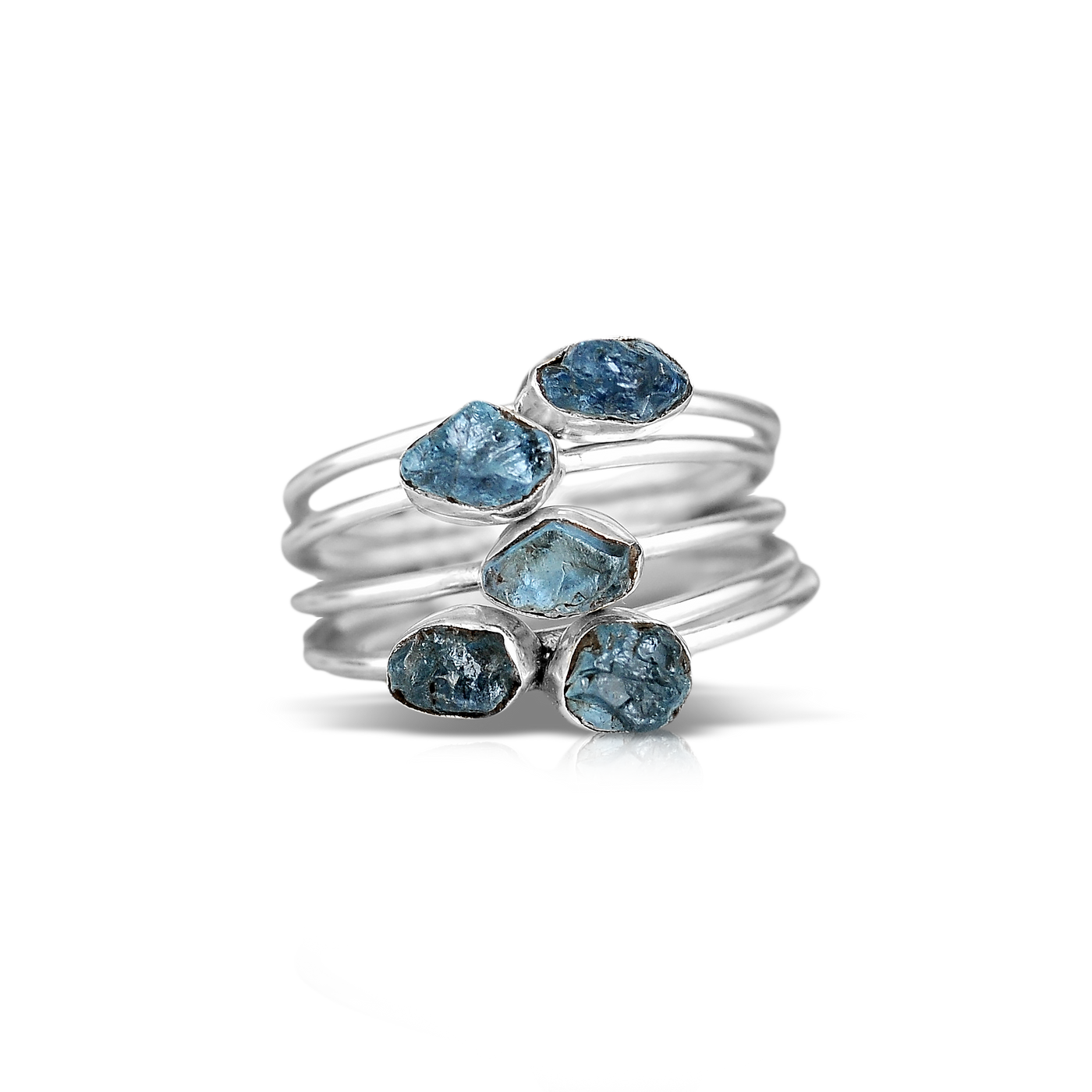 Raw Aquamarine Ring Stacking Set Sterling Silver