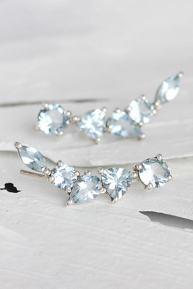 Natural Aquamarine Ear Climber Earrings