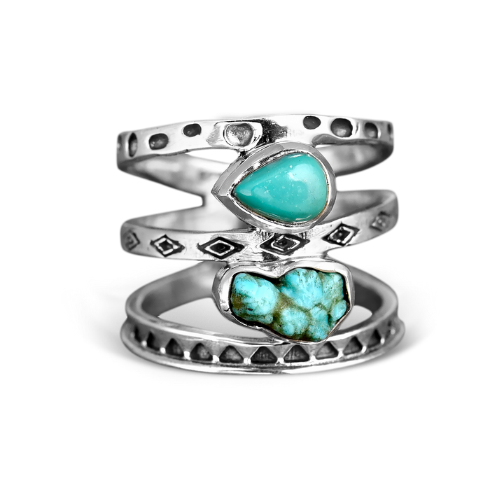 Two Stone Turquoise Ring Sterling Silver