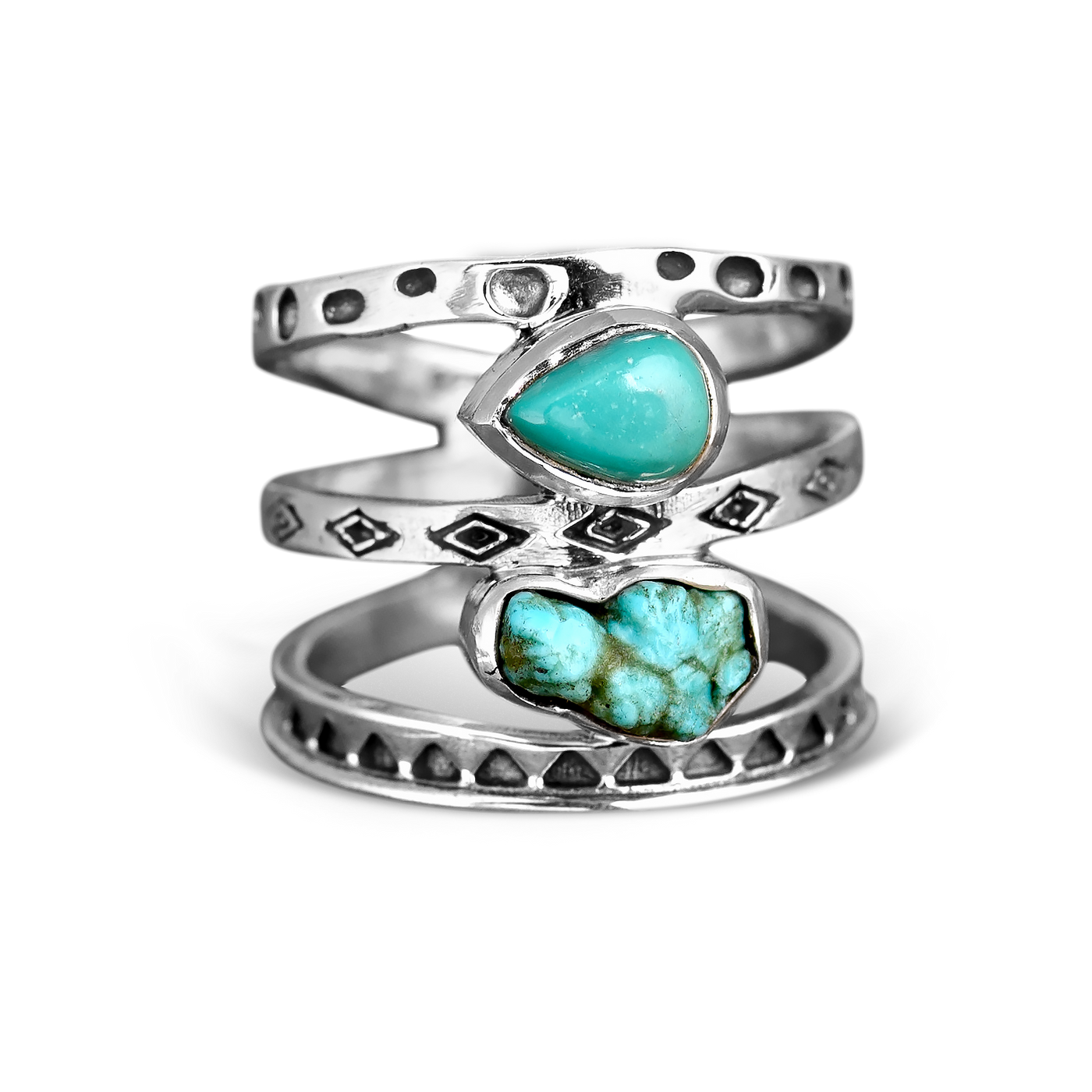 Two Stone Turquoise Ring Sterling Silver