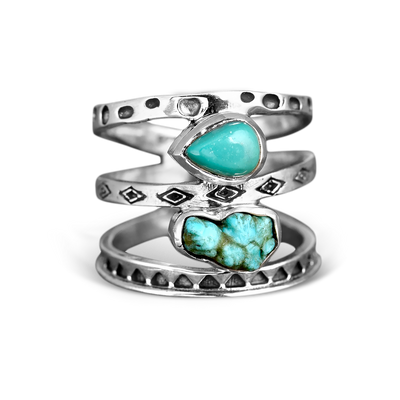 Two Stone Turquoise Ring Sterling Silver - Boho Magic