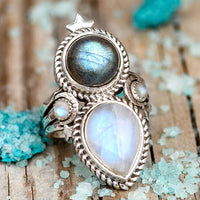 Celestial Moonstone and Labradorite Silver Set - Boho Magic