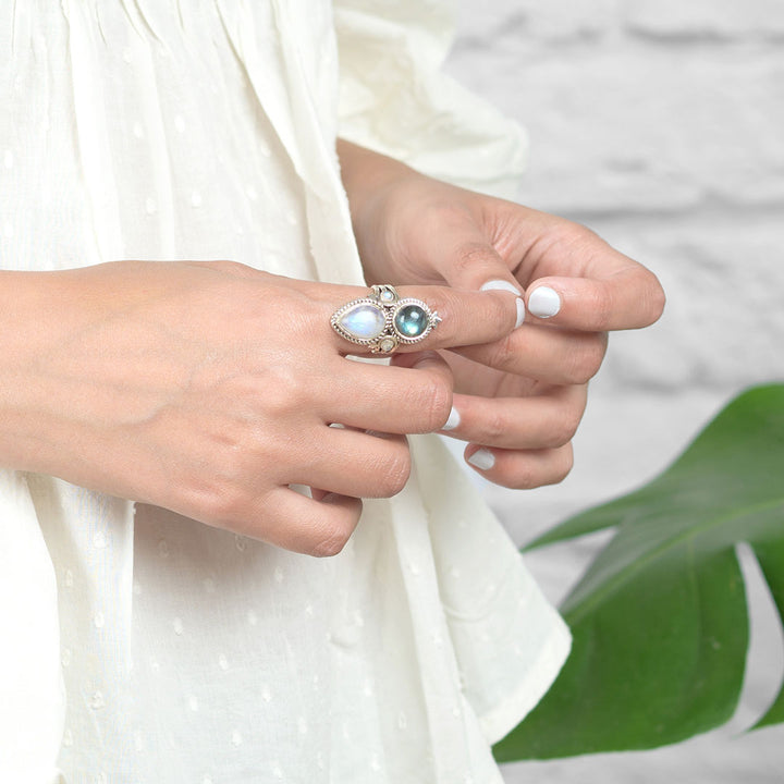 Celestial Moonstone and Labradorite Silver Set