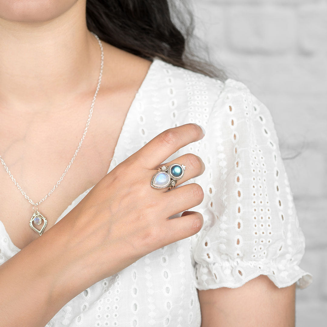 Celestial Moonstone and Labradorite Silver Set