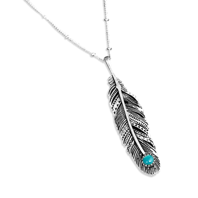 Boho Feather Turquoise Necklace Sterling Silver - Boho Magic