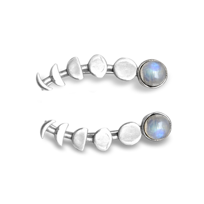 Moon Phase Moonstone Climber Earrings Sterling Silver - Boho Magic