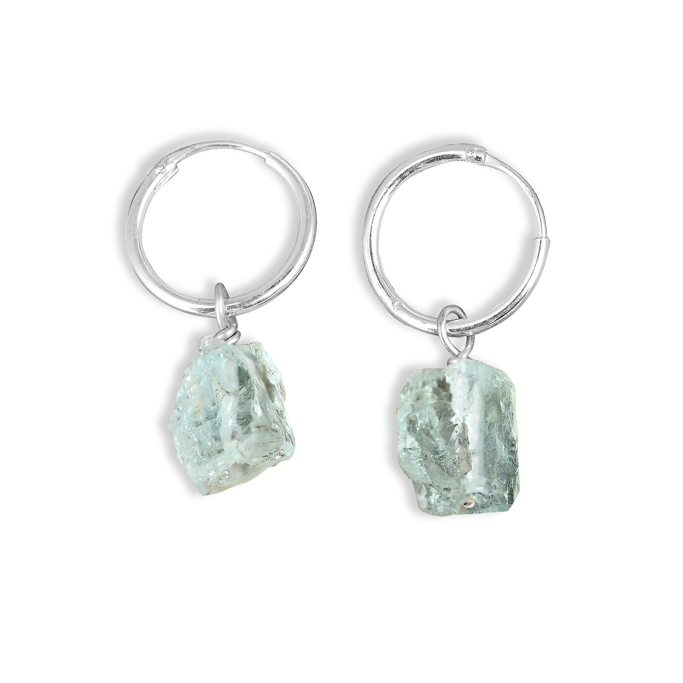 Raw Aquamarine Sterling Silver Hoop Earrings