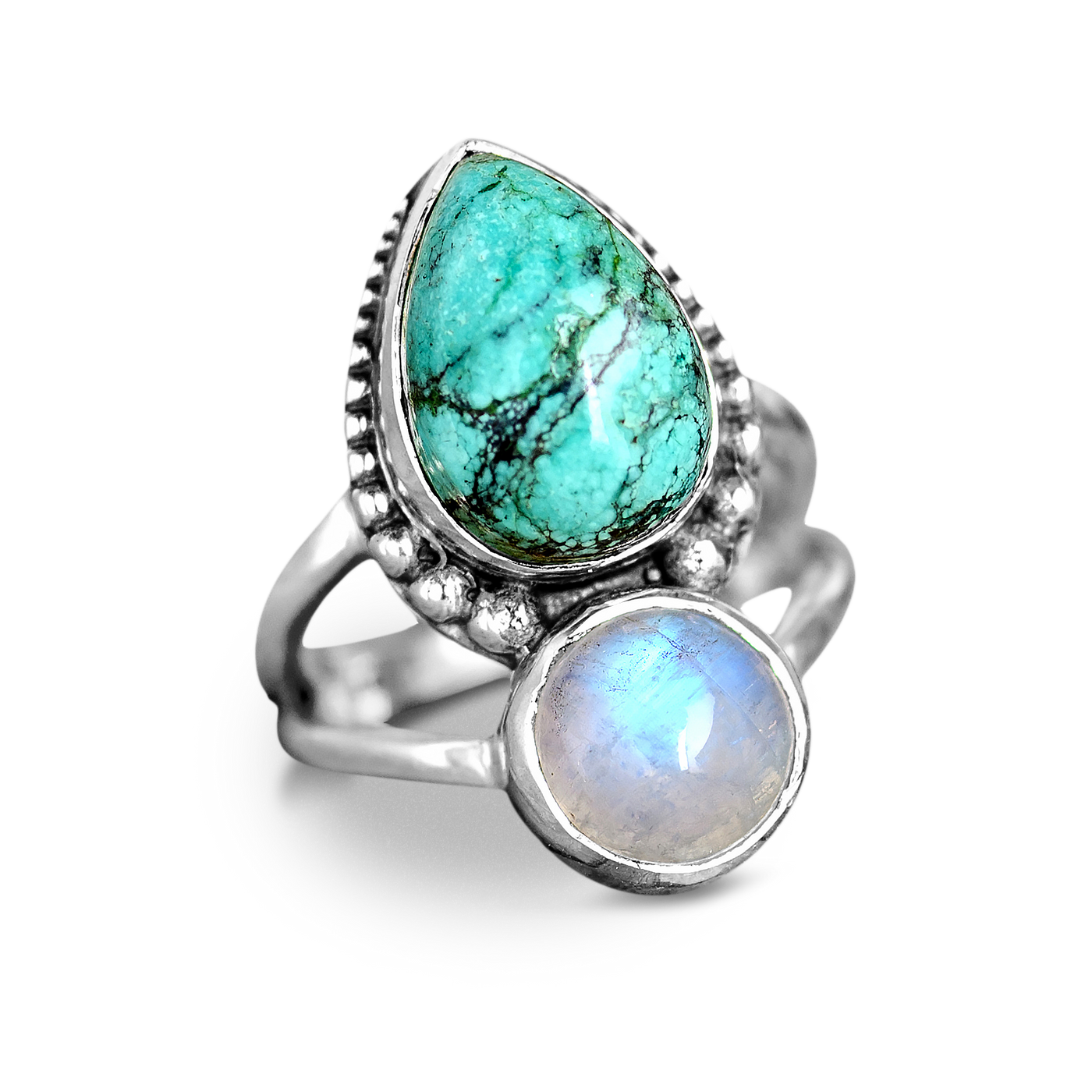 Moonstone and Turquoise Ring Sterling Silver