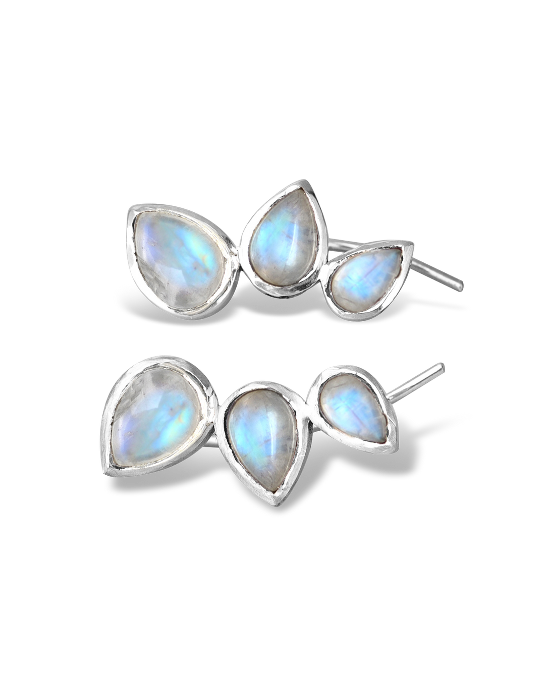 Teardrop Moonstone Ear Climber Earrings Sterling Silver