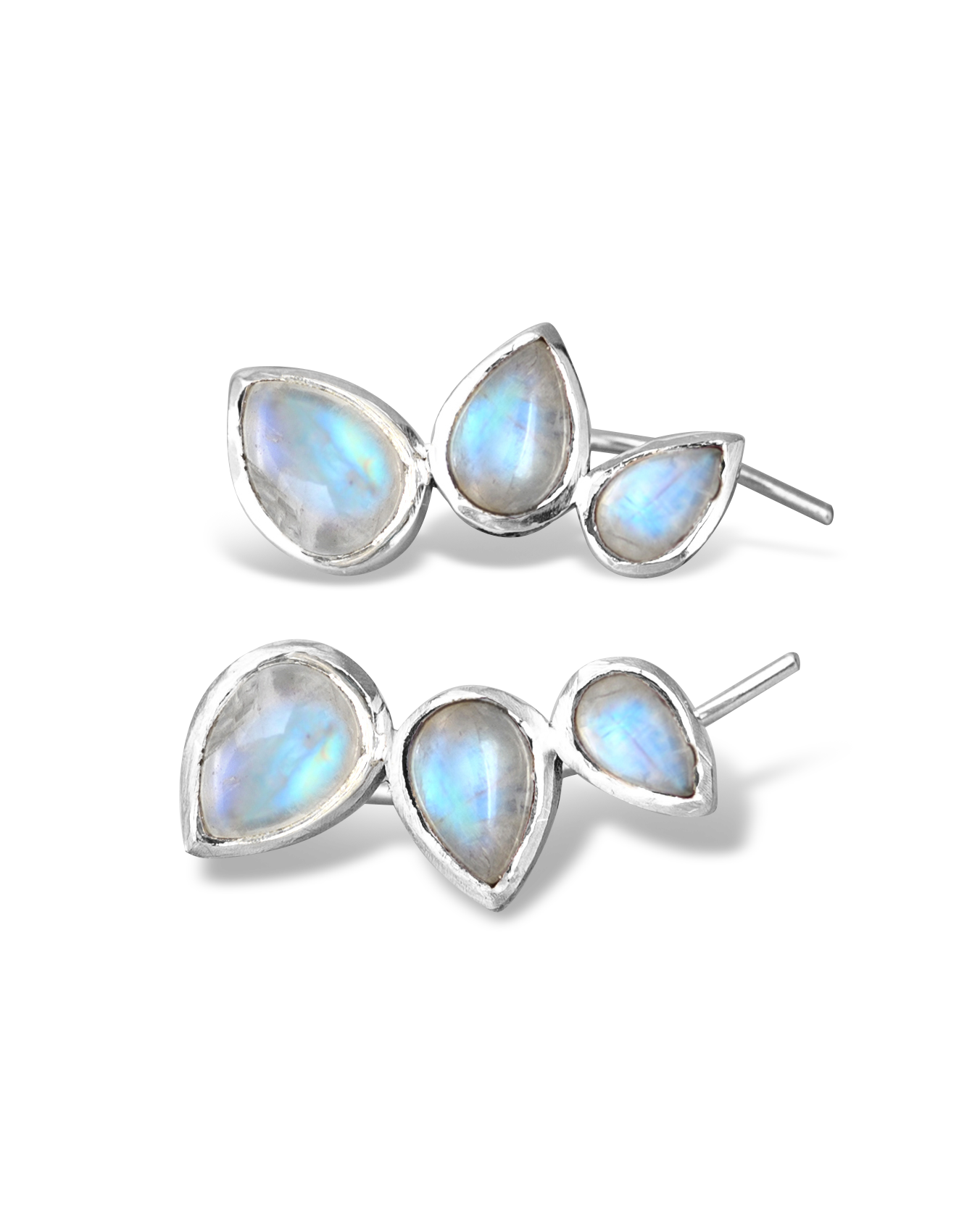 Teardrop Moonstone Ear Climber Earrings Sterling Silver